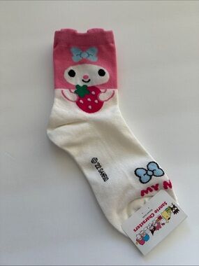 Sanrio Pink and White Strawberry Bunny Crew Socks